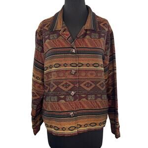 VTG White Stag Tapestry Jacket Aztec Tribal Collared Drop Shoulder Size Large L